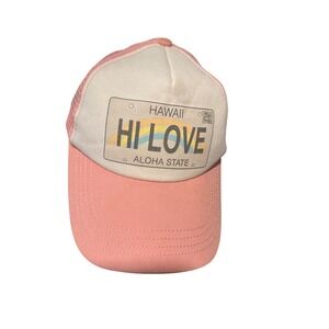 Honolua Wahine Womens Pink Hawaii HI LOVE License Plate Mesh Trucker Hat Snap
